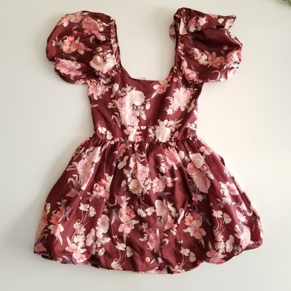 LOVESHACKFANCY Hansel Puff Mini Dress in Floral Oxblood - Picture 7 of 13